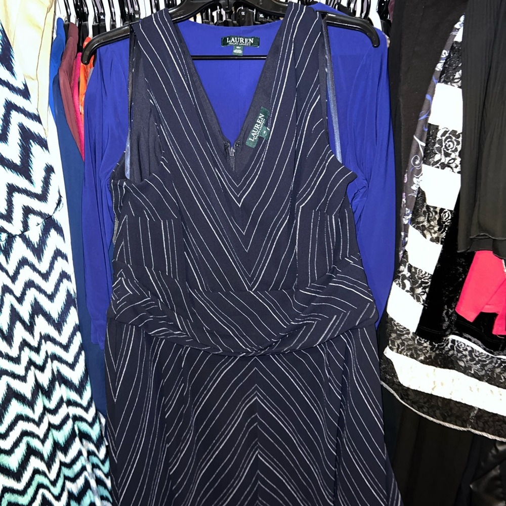 Ralph Lauren midi navy blue patter dress